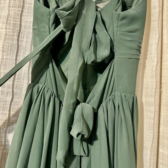 Azazie Sage Green Formal Dress- Size 0 - Elegant Twisted Bodice and High Slit - Picture 8 of 9
